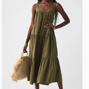 Faherty Marina Seersucker dress, olive green, small